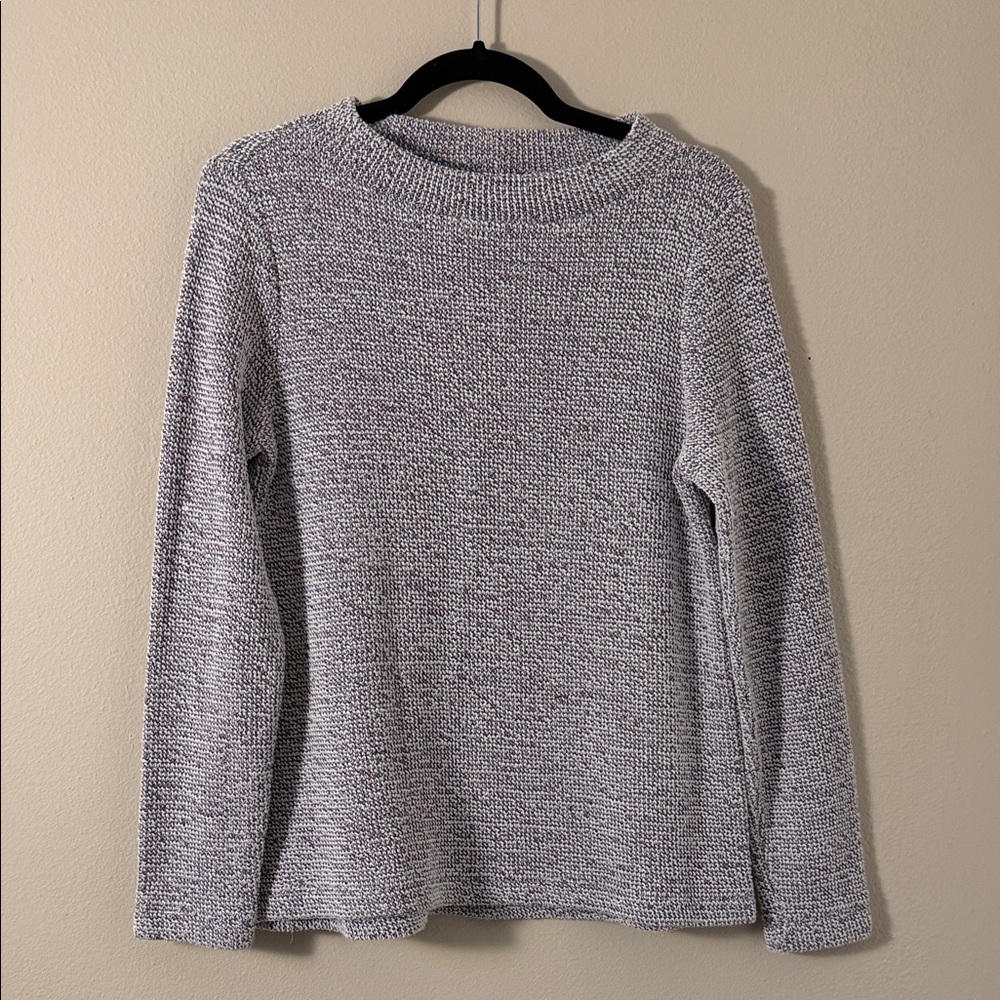 Loft Cotton Blend Purple White Marled Knit Sweater Size M